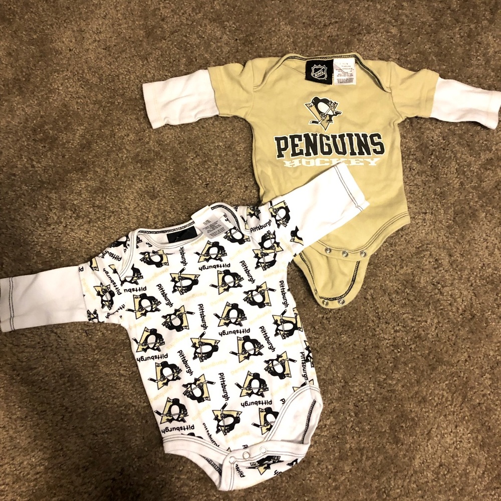 2 Pittsburgh Penguins long sleeve baby onesies